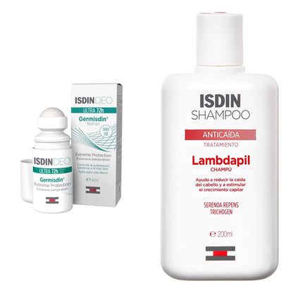Isdin Desodorante Antitranspirante Germisdin Deo, 40 ml + Lambdapil, Champú Anticaída, Ayuda a Reducir la Caída del Cabello y Estimula el Crecimiento Capilar, 200ml