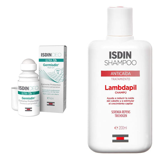 Isdin Desodorante Antitranspirante Germisdin Deo, 40 ml + Lambdapil, Champú Anticaída, Ayuda a Reducir la Caída del Cabello y Estimula el Crecimiento Capilar, 200ml