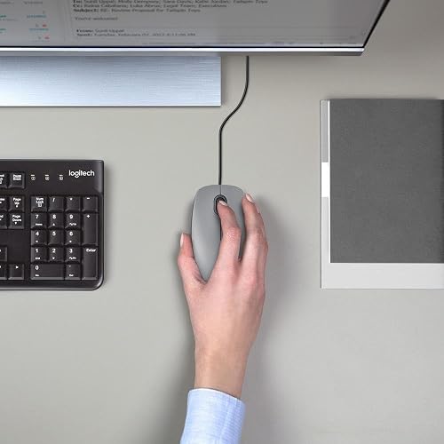 Logitech M110 Silent, Mouse óptico con Cable, Confortable Mouse ambidiestro de tamaño Normal para computadora con Click Discreto para Laptop, Notebook, PC y Mac, conectividad USB-A - Gris