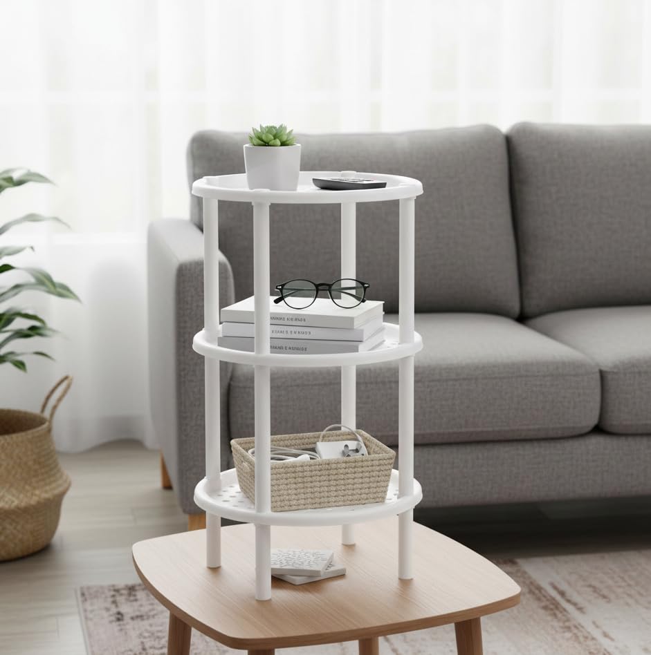 Italhome Estante De Plástico Redondo con 3 Repisas, Organizador Multiusos para Interior Ideal para Almacenamiento Ring