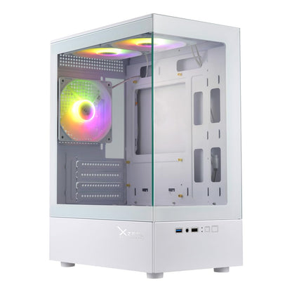 Gabinete Xzeal X-Zynergy M-ATX/ITX 1xUSB1.0 + 1x USB3.0 + 3.5 mm + 3 Fans RGB Blanco
