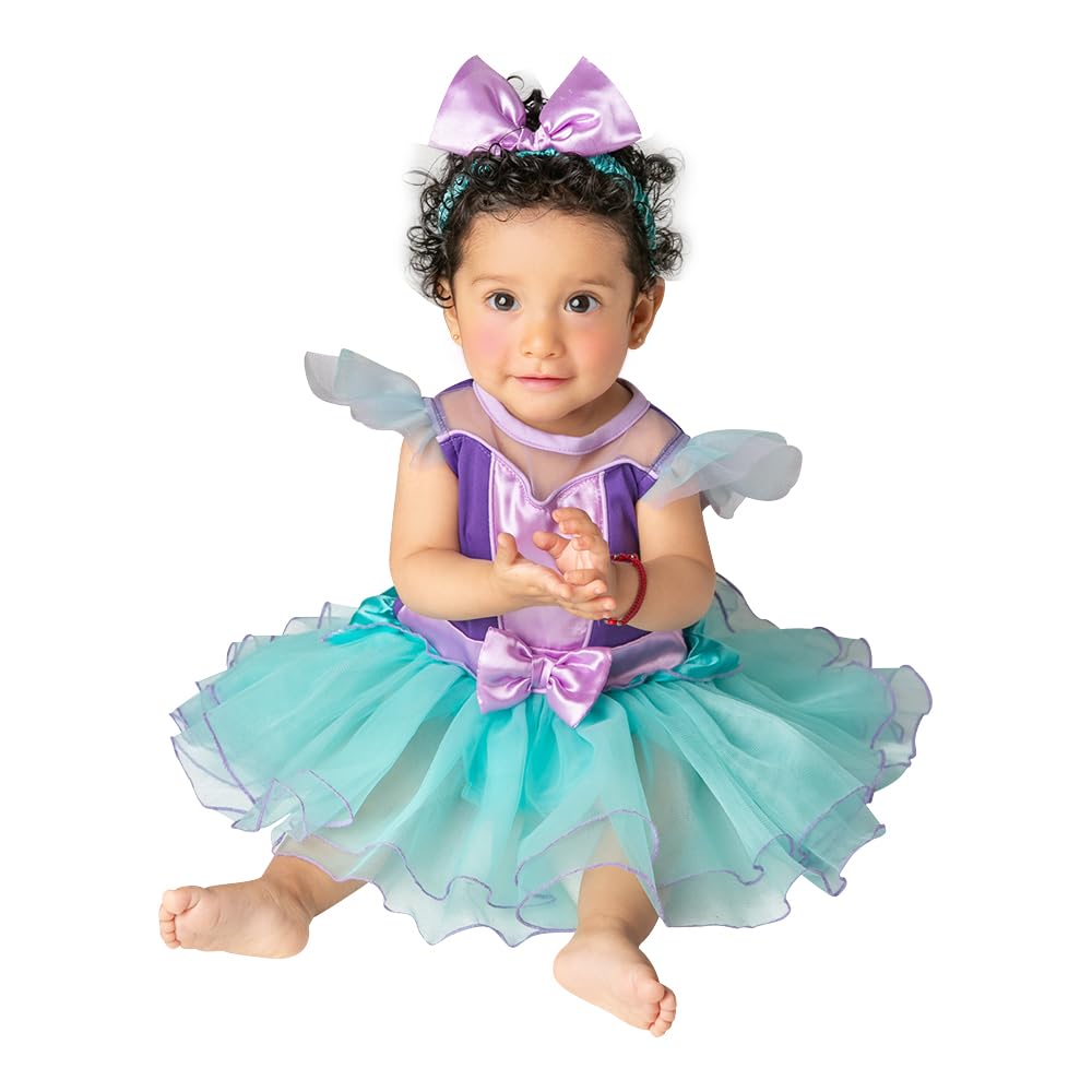 Fantasy Ruz. Disfraz para Bebé, Princesa Ariel, Modelo F12856-AZN1, Color Aqua, Talla 6 meses. Licencia Original Disney.