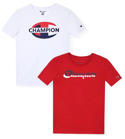 Champion - Playera de Manga Corta para niños, Paquete de 2 - 6 - Blanco brillante