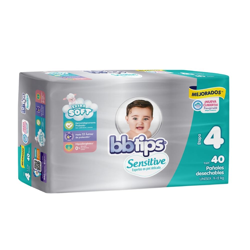Bbtips Pañal Bebé Sensitive Talla 4 Grande 160 Piezas, 160 Count