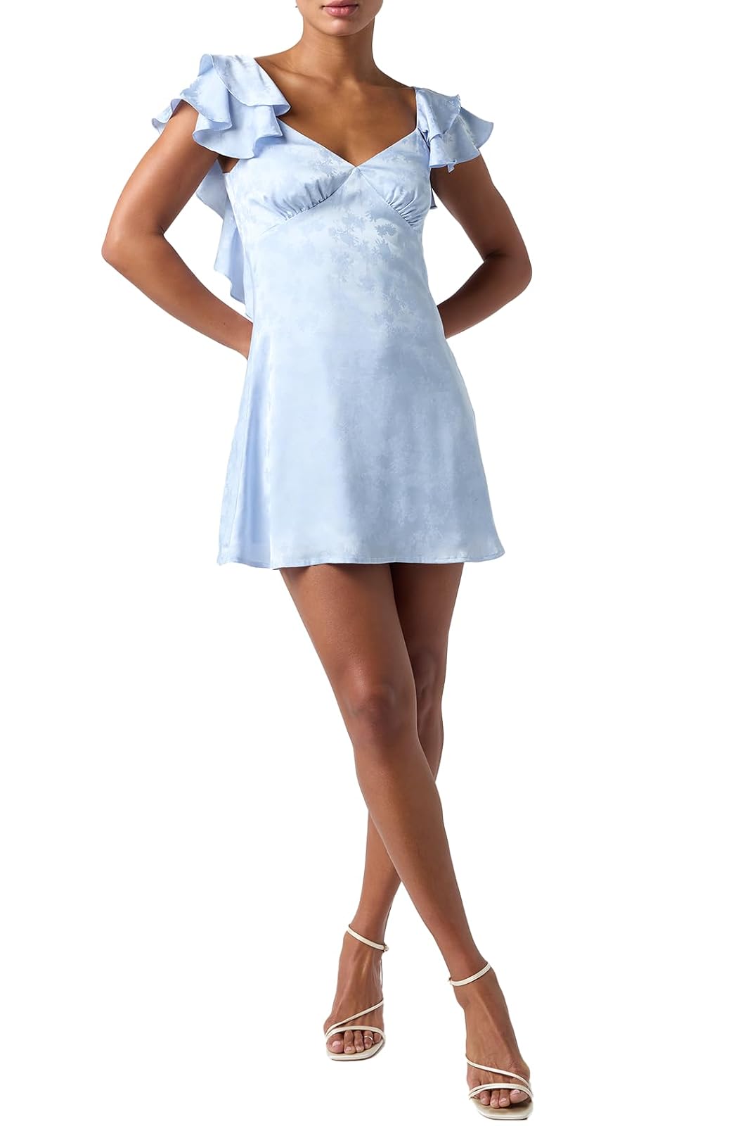 Lulus Sinclair Flutter Sleeve Satin Jacquard Mini Dress Vestido Informal Mujer