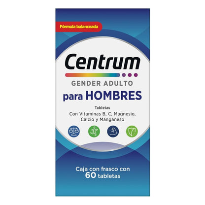 Centrum Multivitaminico Gender Adulto Hombre com Magnesio, Vitamina C, Calcio y Zinc, 60 Tabletas