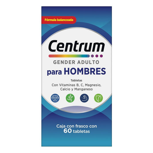 Centrum Multivitaminico Gender Adulto Hombre com Magnesio, Vitamina C, Calcio y Zinc, 60 Tabletas