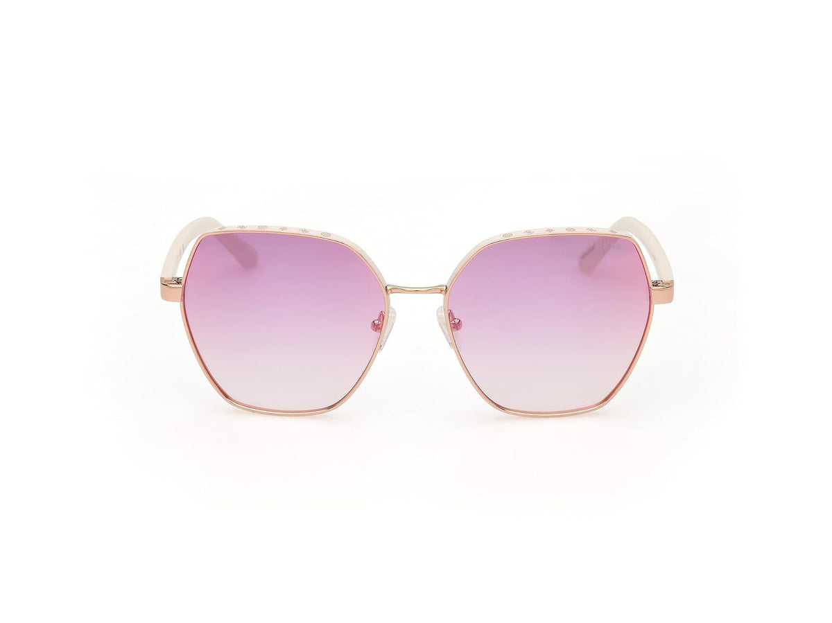 Guess Lentes de Sol GU00108 para Mujer, Color Blanco con Armazón Metálico y Micas Humo Degradado con Protección UV Nivel 1