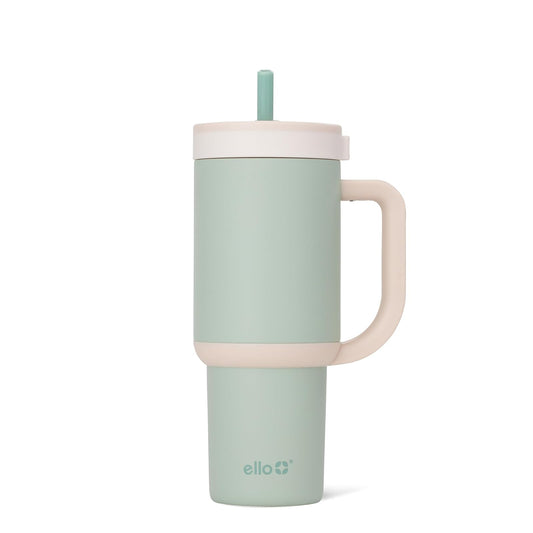 Ello Oasis - Vaso de 24 onzas con mango y popote retráctil, taza de acero inoxidable aislada reutilizable 100% a prueba de fugas, regalos para adolescentes, mujeres y hombres, mantiene el frío durante