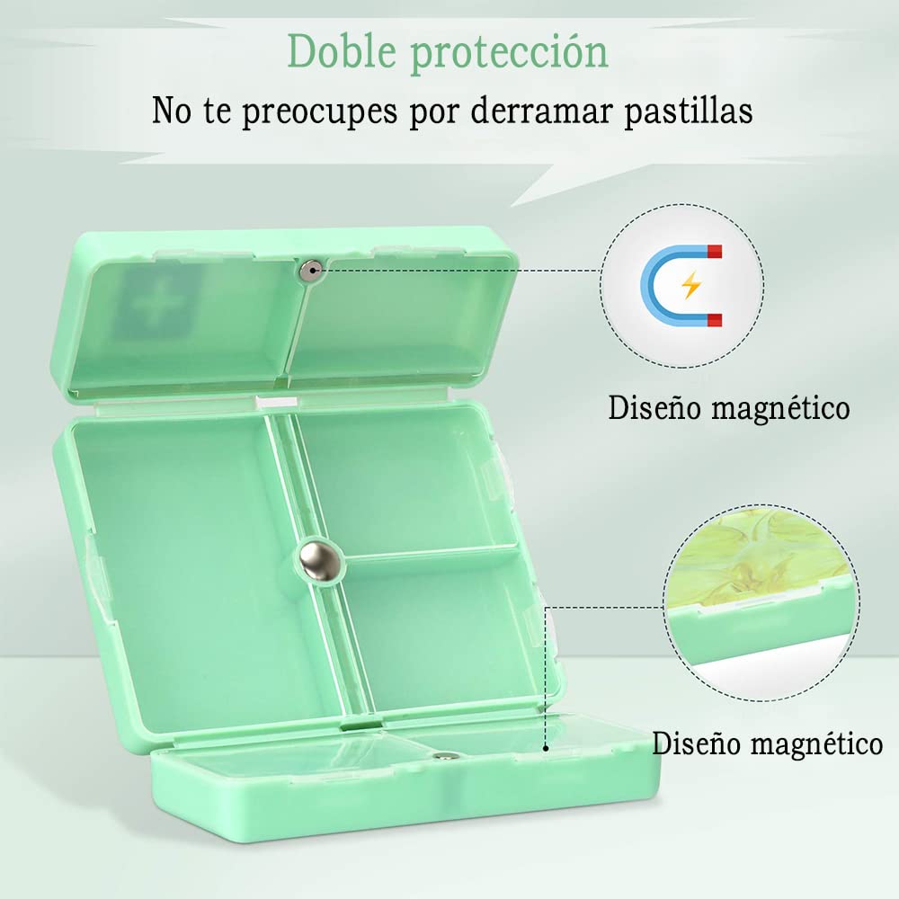 GeorgeX Pastillero Semanal de 7 Días, Pastillero Portátil de Viaje, Caja de Almacenamiento de Medicamentos con Siete Compartimentos para Medicamentos Vitamínicos y Suplementos (Verde)