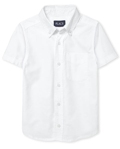 The Children's Place Camisa Oxford Manga Corta para Bebé y Niño - Niños grandes - 2XG - Blanco