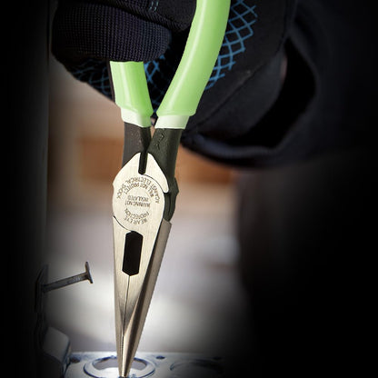 Klein Tools D203-8-GLW Hi-Viz Long-Nose Pliers with Side-Cutting