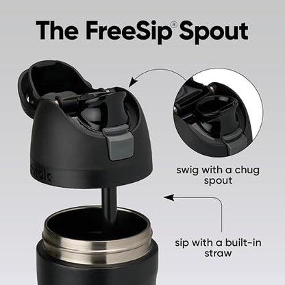 Owala FreeSip Botella de acero inoxidable aislada con popote, botella de agua deportiva libre de BPA, ideal para viajar, 40 oz, Muy, Muy Oscuro