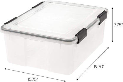IRIS USA 6 Contenedores de 31 Qt con Tapa Hermética, Claro/Negro | El sello WeatherPro protege artículos de uso diario en clósets, oficinas y áreas de lavandería.