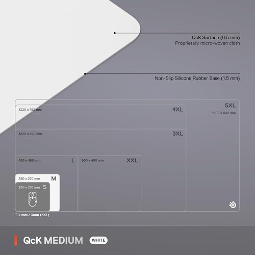 SteelSeries QcK Mouse Pad de Tela para Gaming – Superficie Exclusiva microtejida – Optimizado para sensores de Gaming – Máximo Control – Tamaño M – Color Blanco