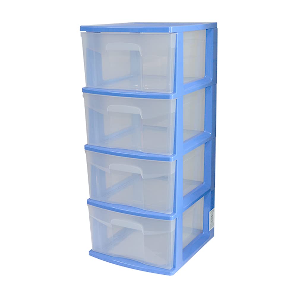 Italhome Cajonera ONYX 4 de Plástico Azul con 4 Cajones Transparentes, Organizador Multiusos para Recámara, Oficina o Cocina