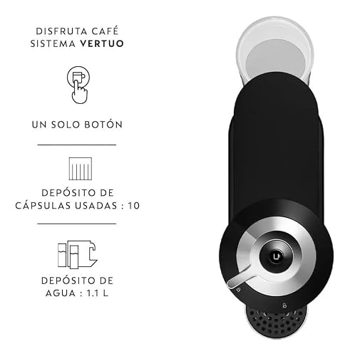 Nespresso Cafetera Vertuo Next Negro con Espumador + 12 Cápsulas | Incluye 12 Cápsulas de regalo y Espumador de leche