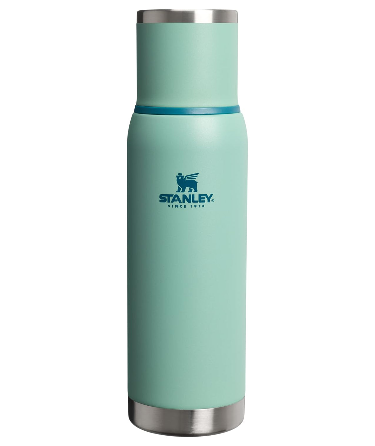 Stanley Adventure-To-Go - Botella al aspiradora de 1.1 cuartos | Boca ancha con tapa de copa a prueba de fugas, mantiene las bebidas calientes o frías | Plegable para viajes | Botella térmica de acero - Verde primavera - 1 Litros
