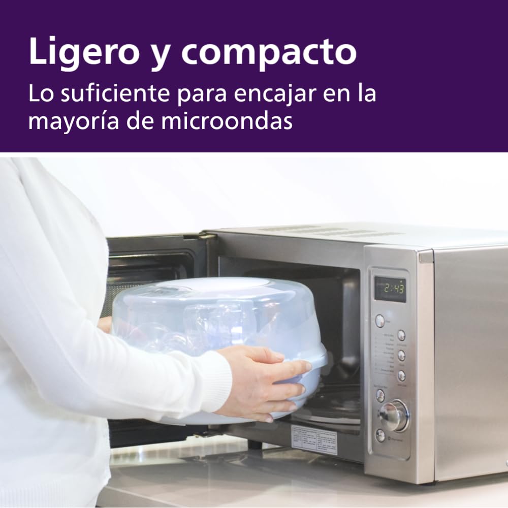 Philips Avent Set Esterilizador de Microondas y Biberones Natural Response | Alimentación y esterilización en uno | Elimina 99.9% de gérmenes en 2 min | 4 biberones Natural Response | 7 pz | 6673620