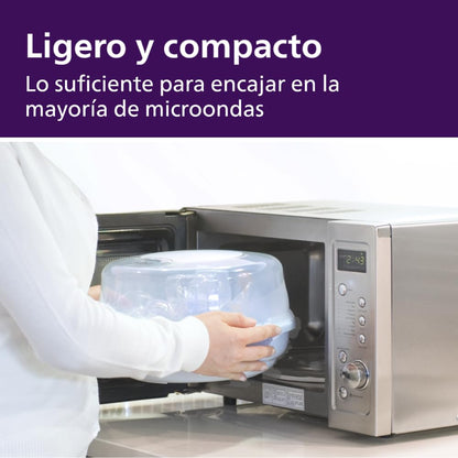 Philips Avent Set Esterilizador de Microondas y Biberones Natural Response | Alimentación y esterilización en uno | Elimina 99.9% de gérmenes en 2 min | 4 biberones Natural Response | 7 pz | 6673620