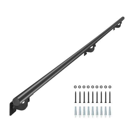 VEVOR Pasamanos de Escalera de Pared, Aluminio Galvanizado Negro, Diámetro de Tubo 32 mm, para Interior y Exterior, Pasamanos Industrial para Escalones, Balaustre de Seguridad, 2130 x 84 x 128 mm