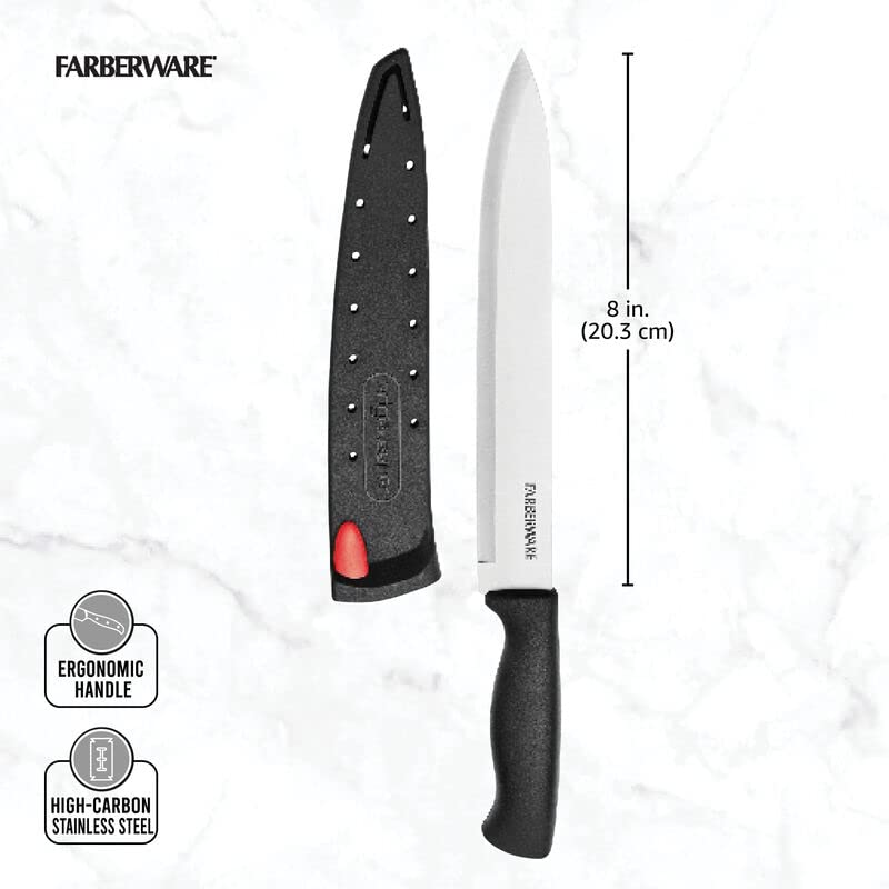 Farberware cuchillo de chef con funda protectora, Cuchillo troceador, 20.32 cm, Acero inoxidable, 20,32cm, 1