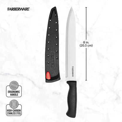 Farberware cuchillo de chef con funda protectora, Cuchillo troceador, 20.32 cm, Acero inoxidable, 20,32cm, 1