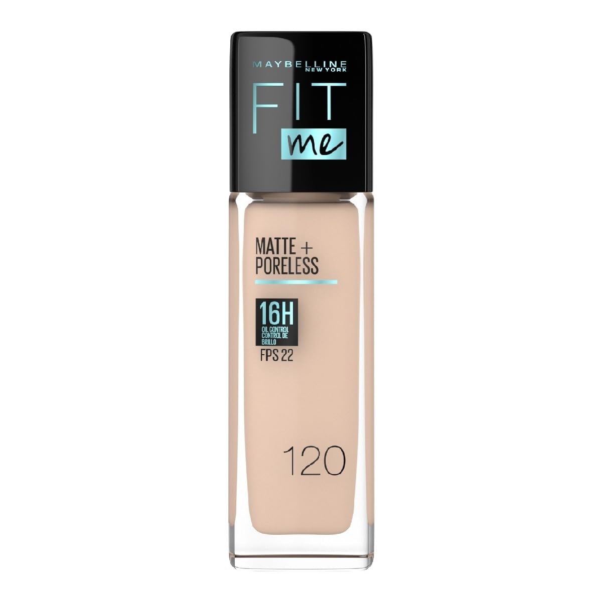 Maybelline Fit Me Base de Maquillaje Líquida Matte Poreless - 120 Classic Ivory - Base de Maquillaje
