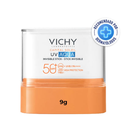 Vichy Capital Soleil UV Aqua Protector Solar en Stick Dermatológico 9g | Protector Solar en Barra con FPS 50+ y Acabado Invisible PA+++ Ideal para Reaplicación Práctica en RostroyY Labios