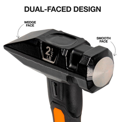 Klein Tools H80602 - Martillo herrero de 2-1/2 libras con mango de fibra de vidrio y cara de cuña, diseño resistente a golpes para golpes y demolición, incluye agujero de cordón