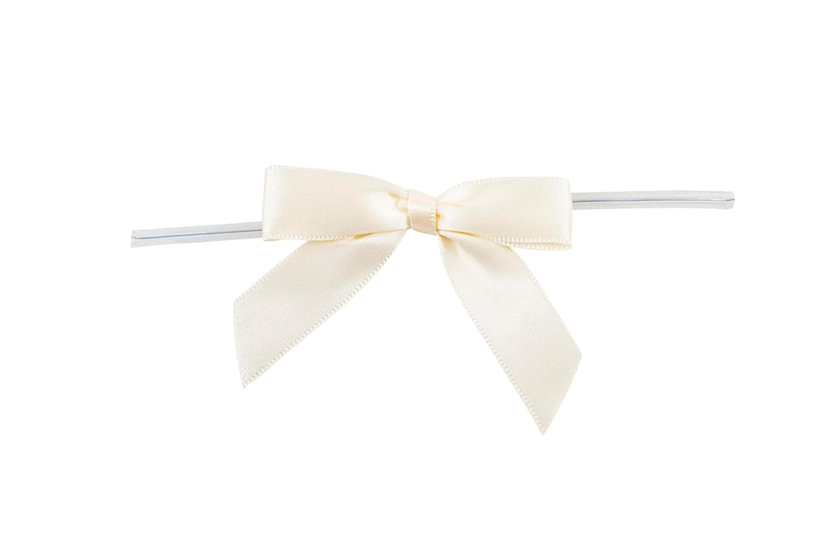 Reliant Ribbon 100 Piece Bow 2.5 Span X 1.75 Tails Twist Tie Ribbon, Ivory, 5/8" - Marfil - 5 - 8 Inch X 100 Pieces