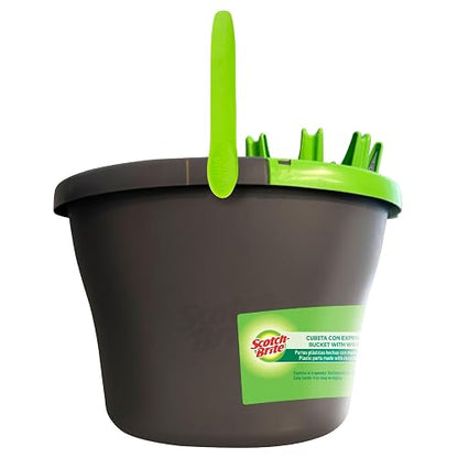 Scotch-Brite 3M Cubeta con Exprimidor 10 L Material Reciclado Gris | Ideal para trapear pisos, Exprimidor integrado, Evita contacto directo con el agua, Asas seguras, Capacidad de 10 litros
