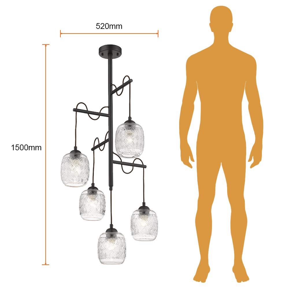 Tecnolite Lampara Colgante Aluminio Negro/Cristal Transparente 42.5W 100V Tecnolite 300CTL8305MVCT, Grande