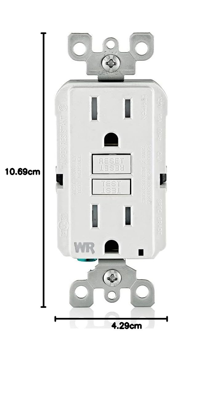 Enchufe a prueba de alteraciones Leviton SmartlockPro Slim, con fallo de puesta a tierra (GFCI), auto-prueba, luz de guía e indicador LED, 15 Amp, Blanco