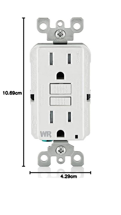 Enchufe a prueba de alteraciones Leviton SmartlockPro Slim, con fallo de puesta a tierra (GFCI), auto-prueba, luz de guía e indicador LED, 15 Amp, Blanco