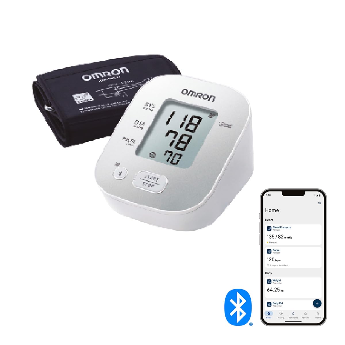OMRON Baumanómetro automático de brazo 7144T con bluetooth, guía de ajuste de brazalete, compatible con app OMRON connect