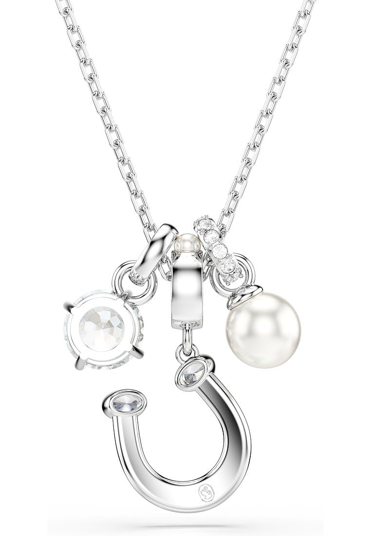 Colgante Symbolica, Crystal Pearl, Talla redonda, Pavé, Herradura, Blanco, Acabado en rodio