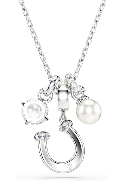 Colgante Symbolica, Crystal Pearl, Talla redonda, Pavé, Herradura, Blanco, Acabado en rodio