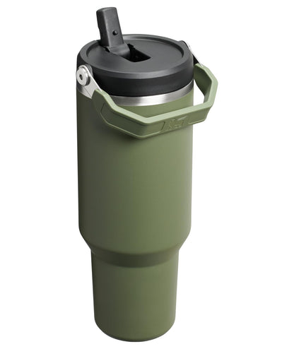 STANLEY IceFlow 2.0 - Vaso con popote abatible con asa, 40 onzas, tapa giratoria y popote abatible, botella de agua a prueba de fugas, acero inoxidable aislado, sin BPA, pino seco