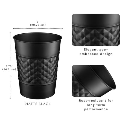 Monarch Abode - cubeta de basura de metal con relieve geométrico hecho a mano para oficina en casa, cesta de basura decorativa, moderno cubeta de basura de baño, duradero y decorativo, cubeta de