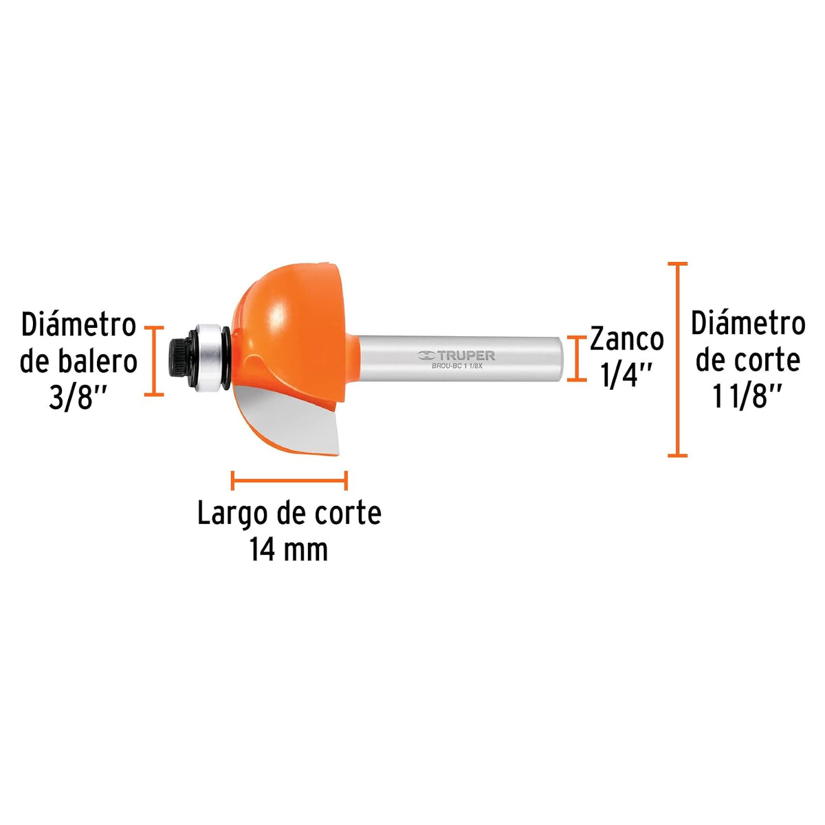 Truper BROU-BC1-1/8X, Broca cuarto bocel con balero