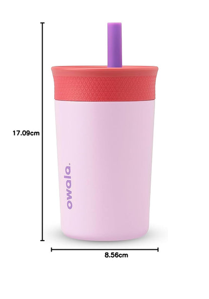 Owala - Vaso aislante de acero inoxidable para niños, con popote flexible resistente a derrames, fácil de limpiar, botella de agua para niños, ideal para viajes, apto para lavaplatos, 12 onzas, rosa y morado (cohete lila)