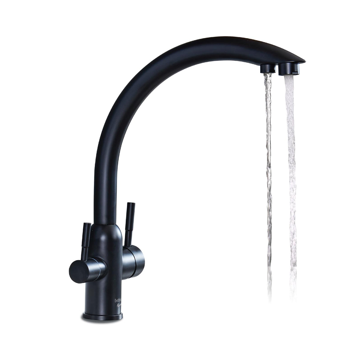 Rotoplas Bebbia Grifo 3 Vías Negro Mate Arco | Agua fría, caliente y purificada, acero inoxidable, conductos separados
