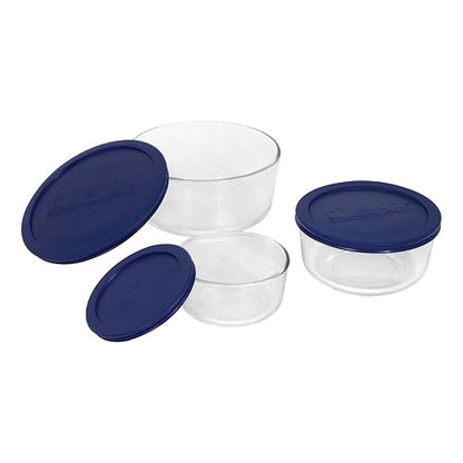 Pyrex 6010170 Juego de Refractarios Redondos para Almacenar con Tapa Negra Set de 6 Piezas, Multicolor, Large, Large