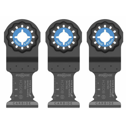 BOSCH OSL114C-3 Paquete de 3 cuchillas oscilantes Starlock de metal y más carburo para cortar barras de hierro, metal, madera con clavos, paneles de yeso y azulejos