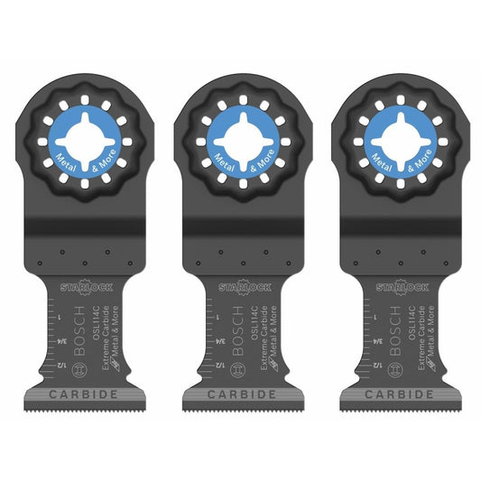 BOSCH OSL114C-3 Paquete de 3 cuchillas oscilantes Starlock de metal y más carburo para cortar barras de hierro, metal, madera con clavos, paneles de yeso y azulejos