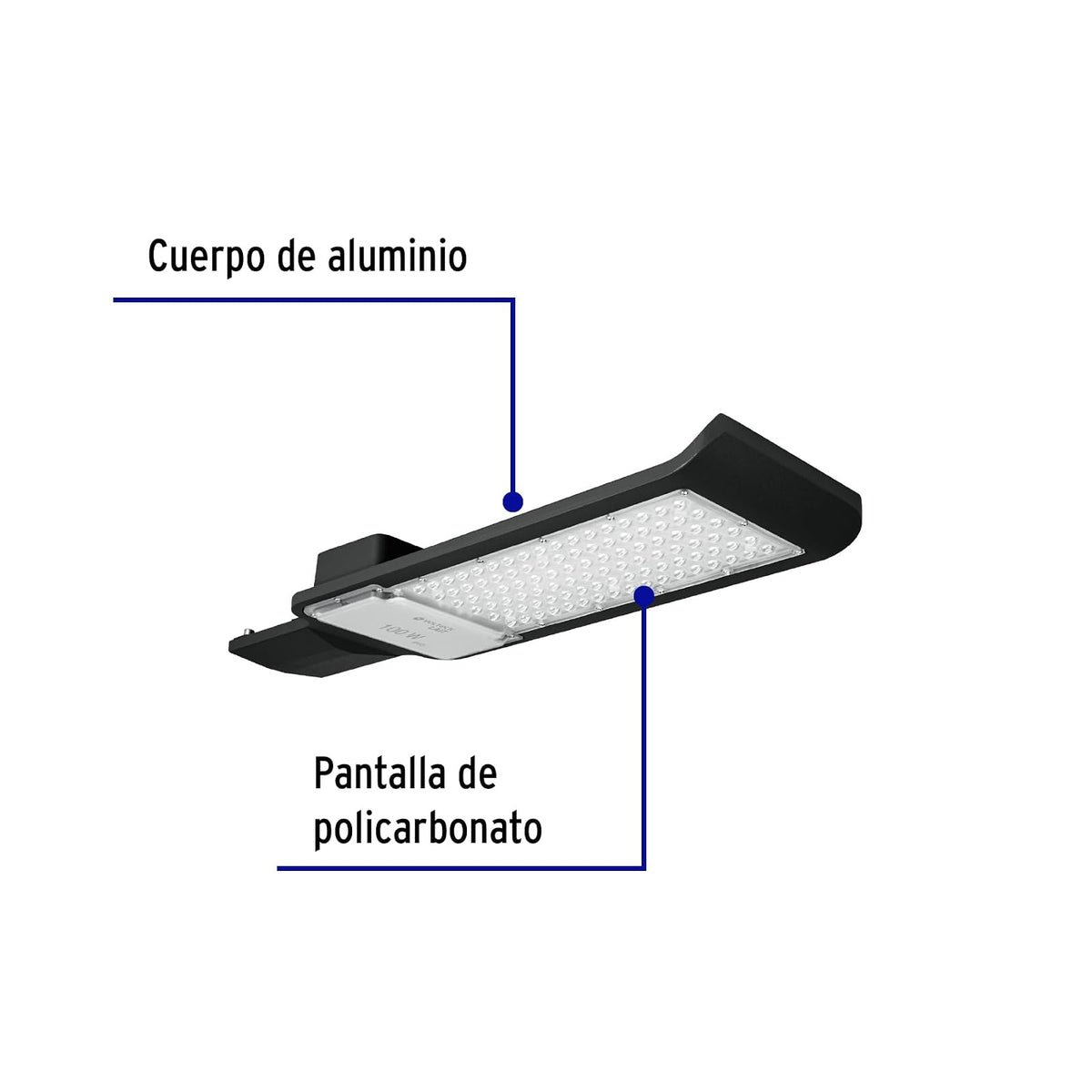 Volteck SUB-841L, Luminario suburbano plano LED 100 W alta intensidad, cuerpo de aluminio, luz blanca fría 6500K, IP 65, color negro