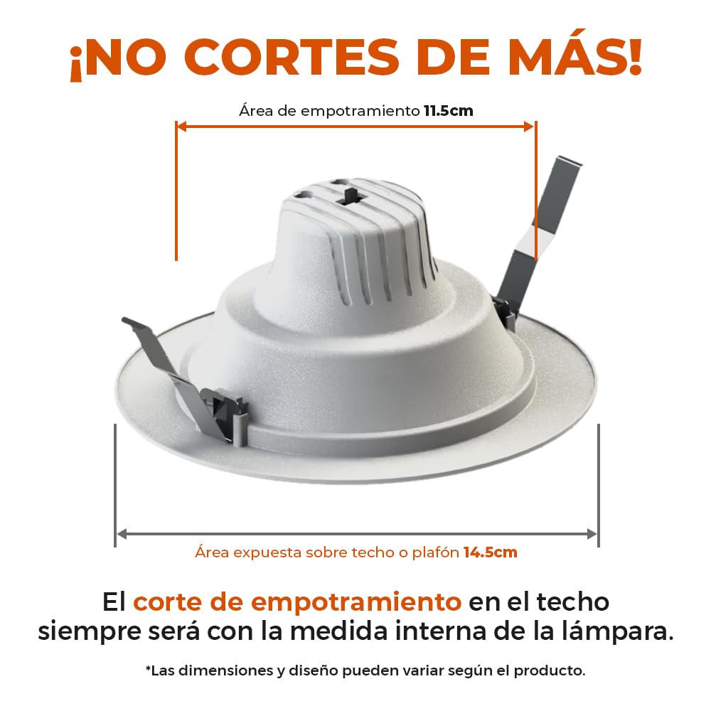 Tecnolite - Lámpara Empotrable de Techo Downlight LED 10 W, Luz Blanca Ajustable, Atenuable, Multivoltaje
