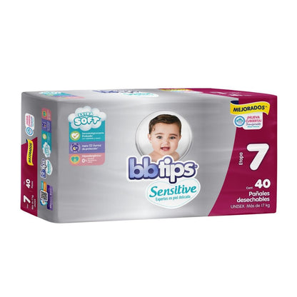 BBtips Sensitive Pañales Talla 7/XXL Grande - 4 Bolsas x 40 Pañales c/u, Total: 160 Pañales