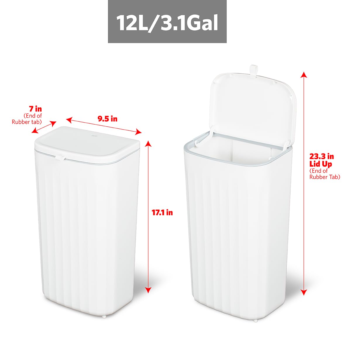 Glad Roomate Cubeta de Basura 12L | Blanco, Apertura Doble Tapa, Para Clóset de Cocina Bajo Baño Oficina
